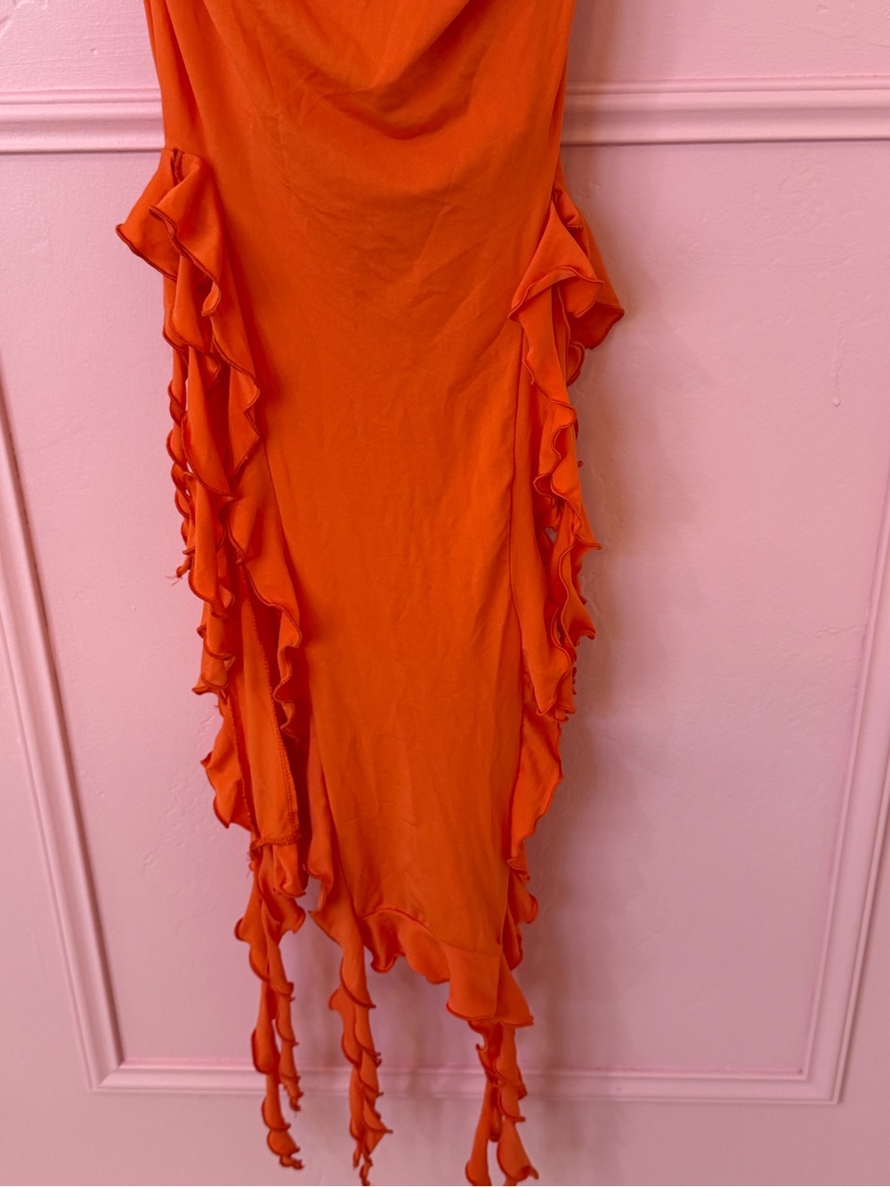 Bershka Strapless Orange Ruffle Midi Dress - Picture 3 of 6